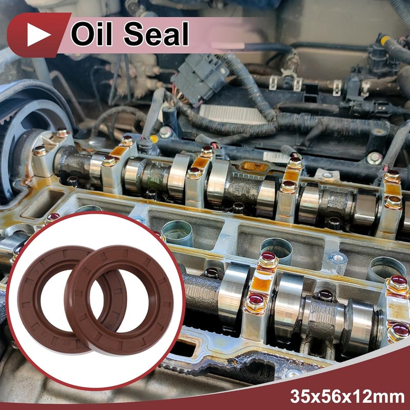 HEROFFIX Universal Oil Seal TC Seal Ring Rotary Shaft Seal 35x56x12mm High Pressure FKM Rubber Brown 2 Pcs - Image 2